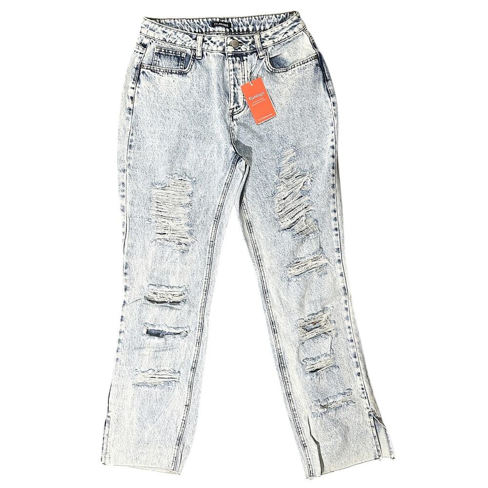 NWT Flamingo Distressed Split Hem Straight Leg Jeans Women's Medium (29x30)